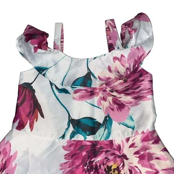 The Children's Place NWT Pink and White Floral Dress Off The Shoulder Size 14 - Picture 2 of 16